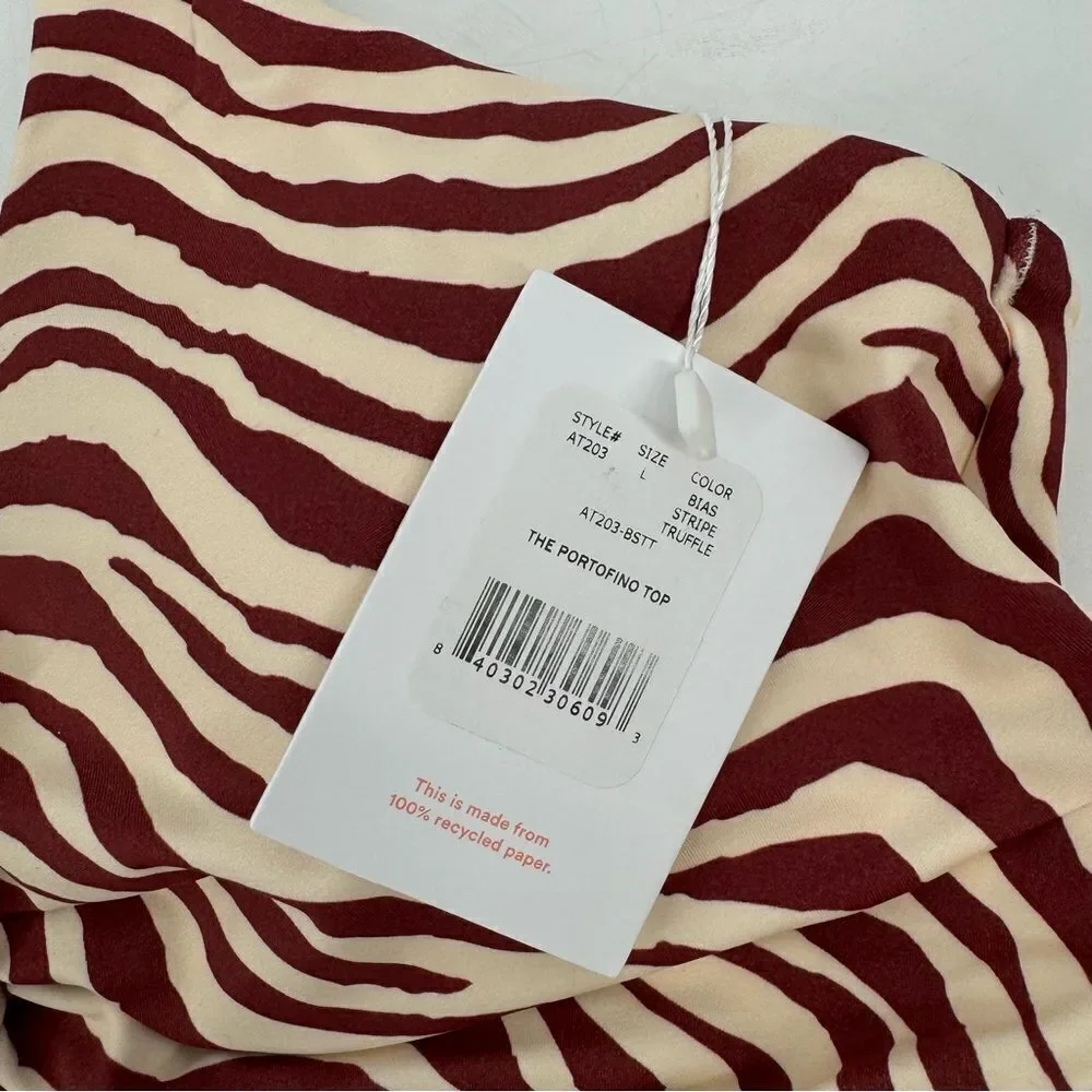 Andie The Portofino Top Zebra‎ Bias Stripe Truffle Bikini Twist Top New Lg